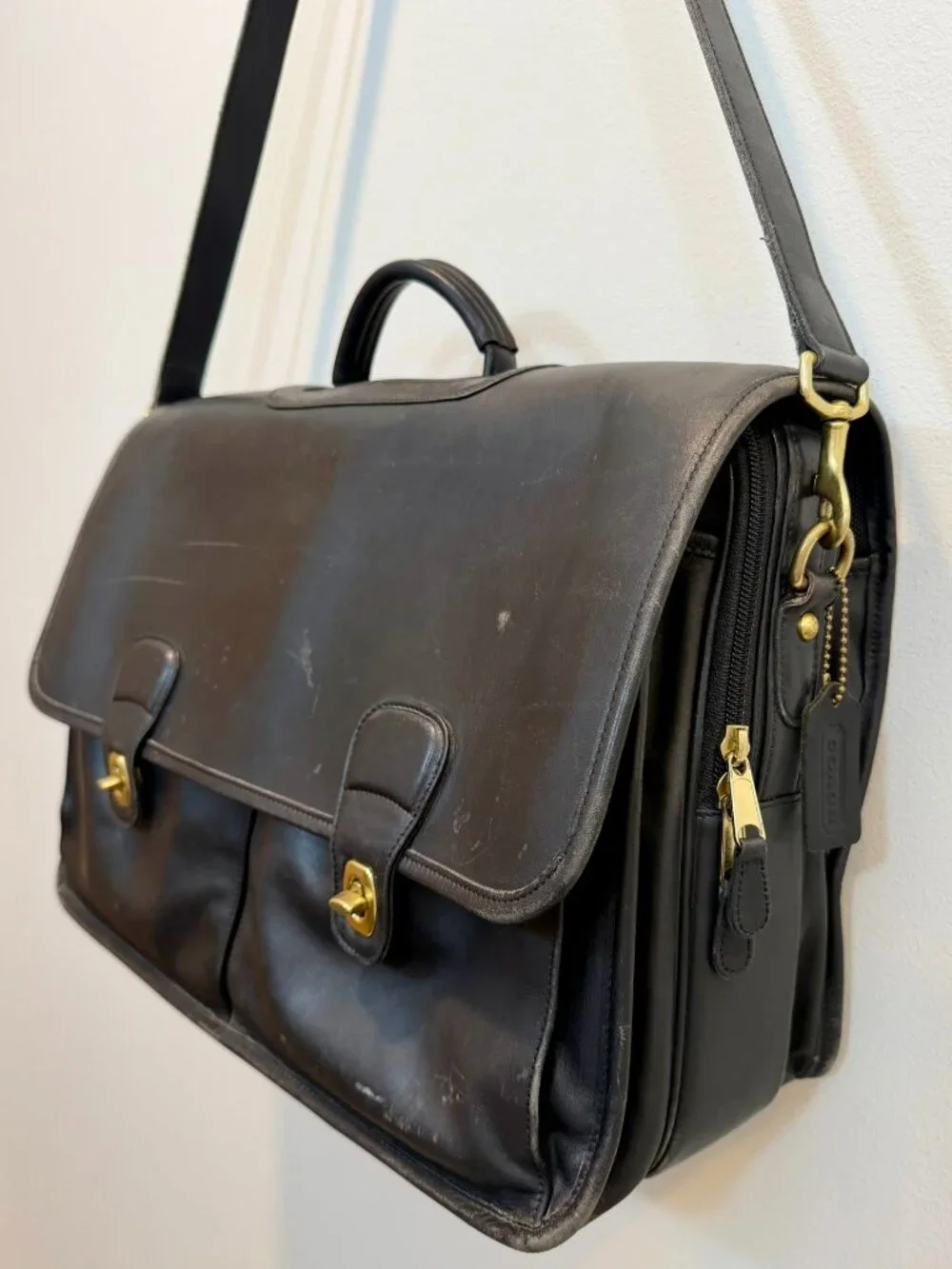 Vintage Coach FOS‑0532 Leather Attache Briefcase Black | Unisex | Shoulder Strap